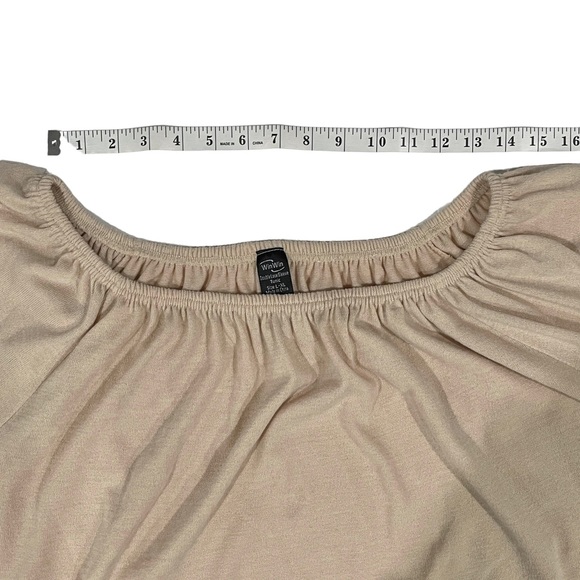 WinWin Tunic Tan with Brown Crochet Accent Bell Sleeves Size L/XL - Picture 9 of 9